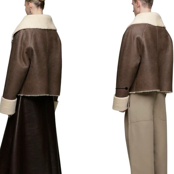 ENTIRE STUDIO LAMB LEATHER SHEARLING CORRETTO BOMBER JACKET BROWN SMALL NWT - Picture 3 of 15